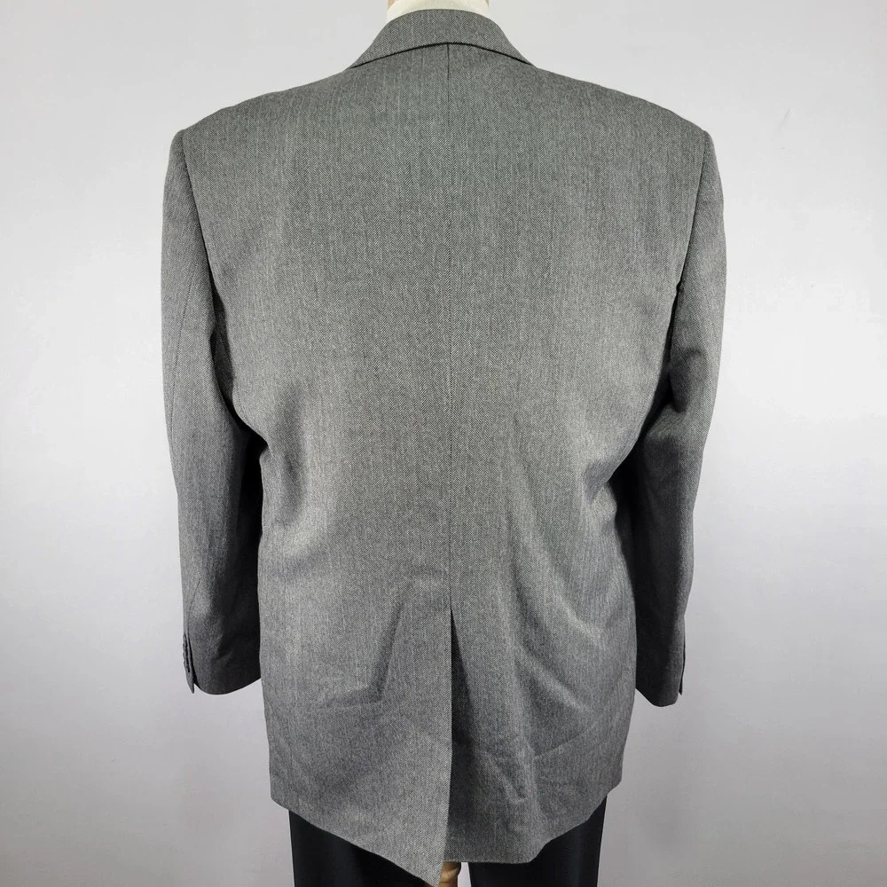 Joseph Feiss Men's Sport Coat Blazer Two Button‎ Gray Herringbone Poly Blend 46L